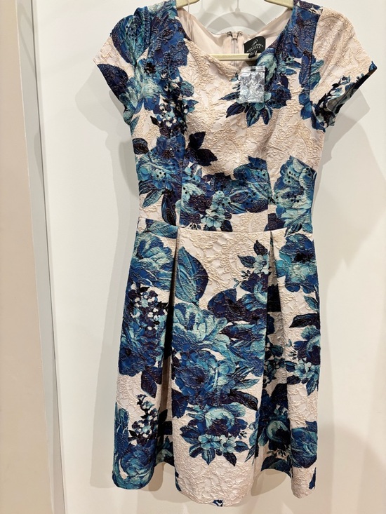 Adrianna Papell Dresses & Skirts - Adrianna Papell Blue Floral Midi Dress on Cream Ground - Size 2